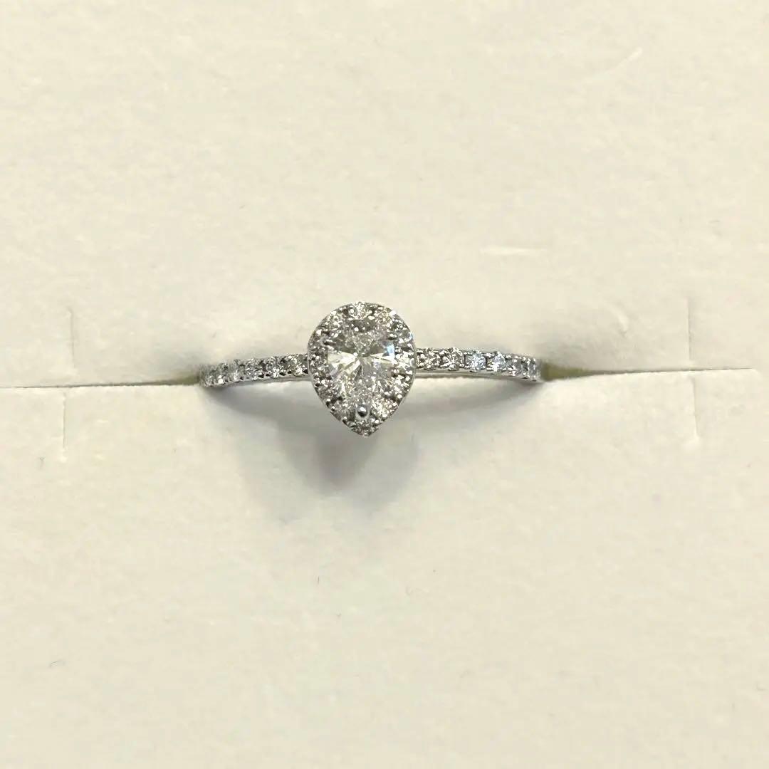 【証明書付】Pt ダイヤモンドリング 0.51ct ペアシェイプ 中指向け 美品