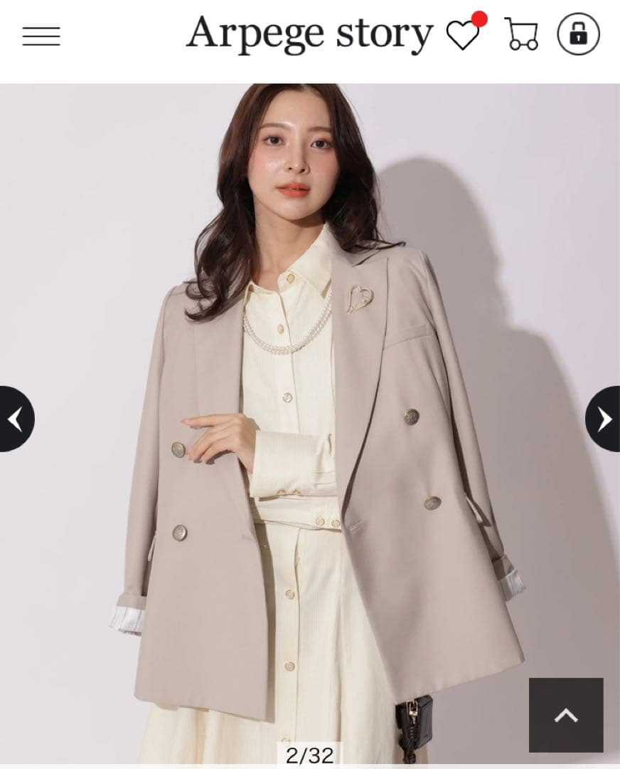 【新品】アプワイザーリッシェ　ハートブローチテーラードジャケット　グレージュ　Ｓ アプワイザー・リッシェ Apuweiser-riche ハートブローチテーラー