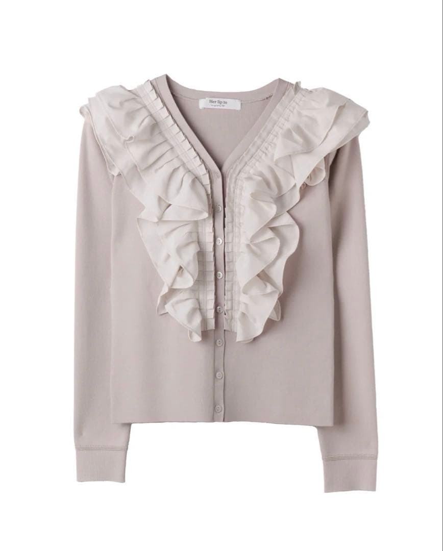 Herlipto Ruffle Pleated Knit Cardigan ♡ 2月下旬発送】【nude rose / black】Ruffle Pleated Knit Cardigan