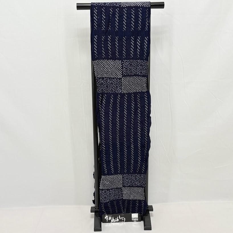 ゆりのはな 絞り浴衣反物 付下げ 伝統工芸 有松鳴海絞り 総絞り 濃藍