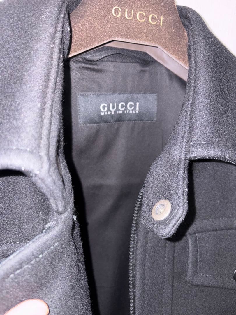 グッチ GUCCI メルトン ウール 袖レザー 切替 ミリタリー ジャケット