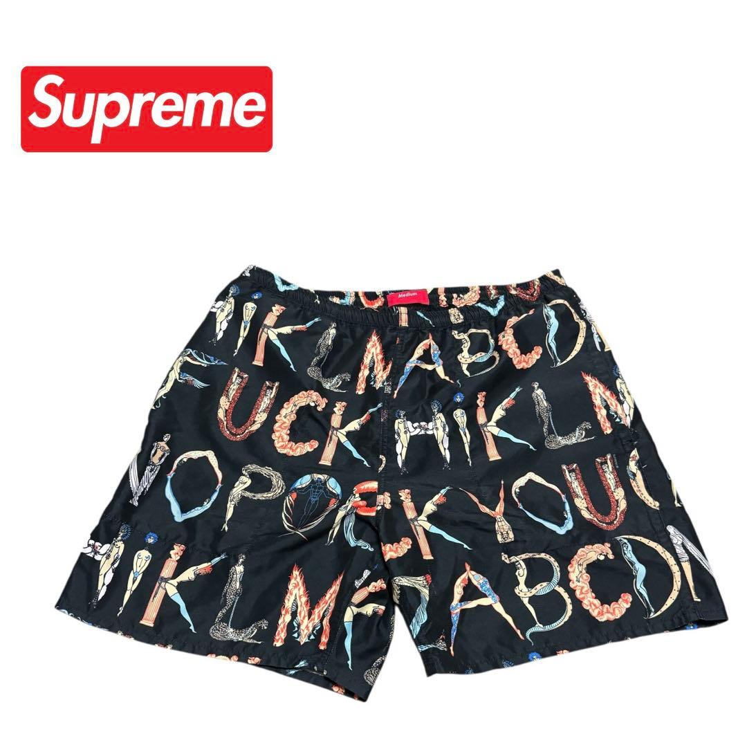 【Mサイズ】Supreme alphabet Water Shorts Supreme SS18 Terry Logo Short Black Alphabet LOGO Shorts Unisex
