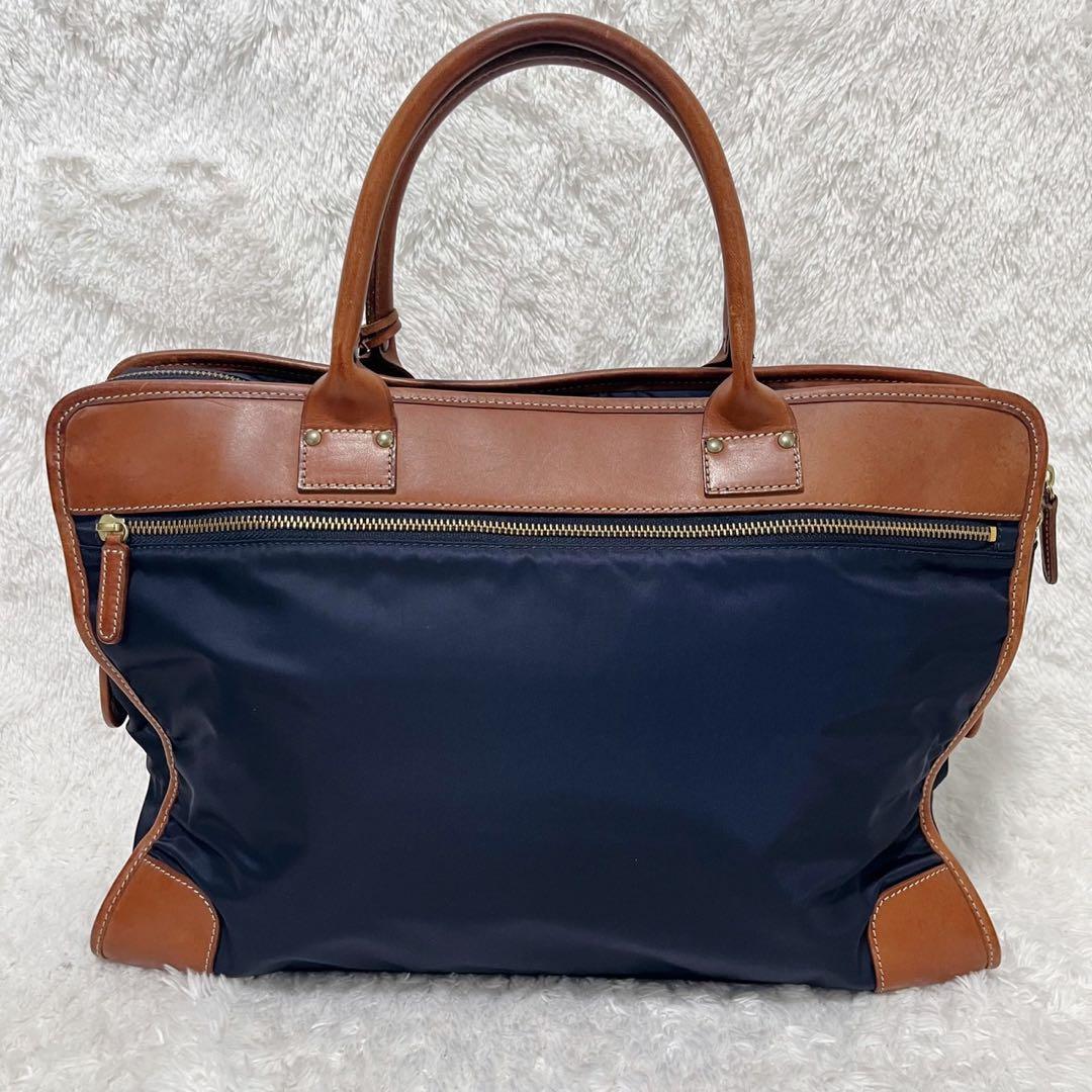 ✨美品✨ フェリージ ブリーフケース ナイロン レザー 紺茶 B4可