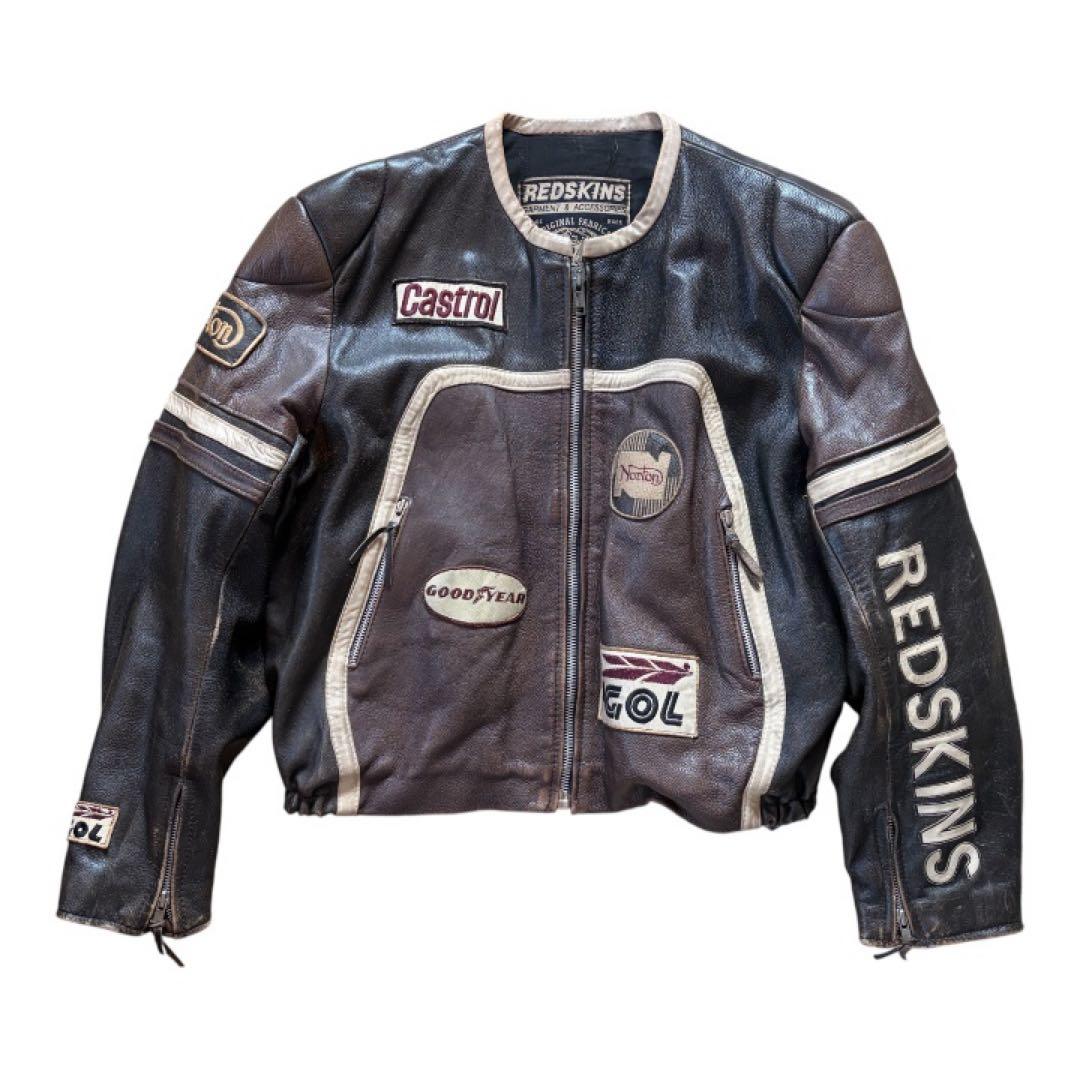 80s 90s REDSKINS レーシング レザー ライダースジャケット - メルカリ