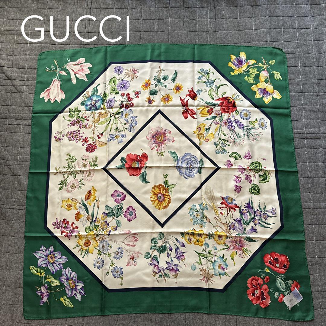 GUCCI 花柄 シルクスカーフ