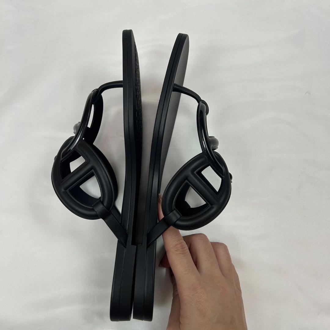 J85 新品未使用 25.0cm エルメス サンダル ブラック レディース