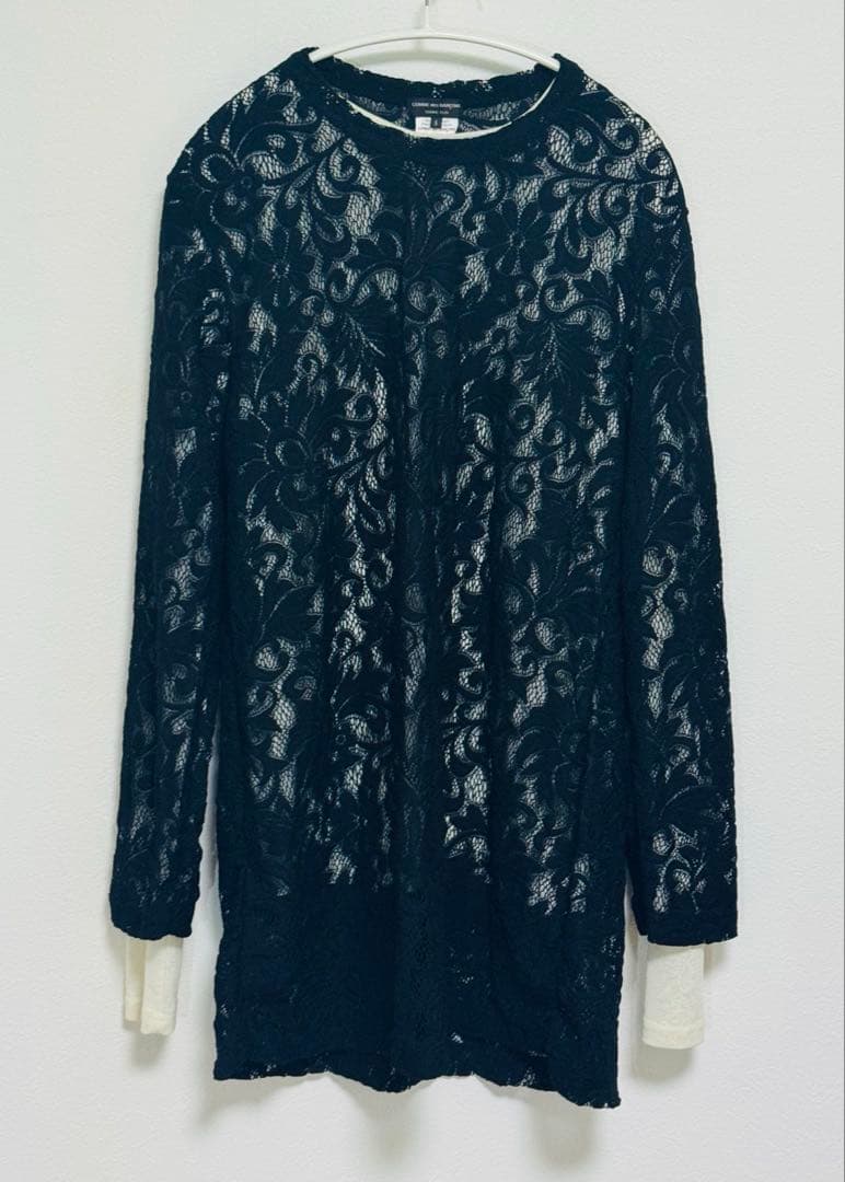 コムデギャルソンオムプリュス 25SS レースカットソー ボタニカル柄 黒 S コムデギャルソン オムプリュス 25SS レースカットソー ボタニカル柄