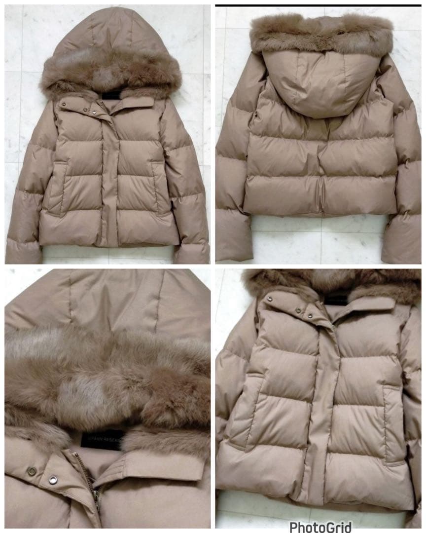 アーバンリサーチ　ラビットフードストレッチショートダウン　グレージュ　36 アーバンリサーチ ラビットフードストレッチショートダウン グレージュ