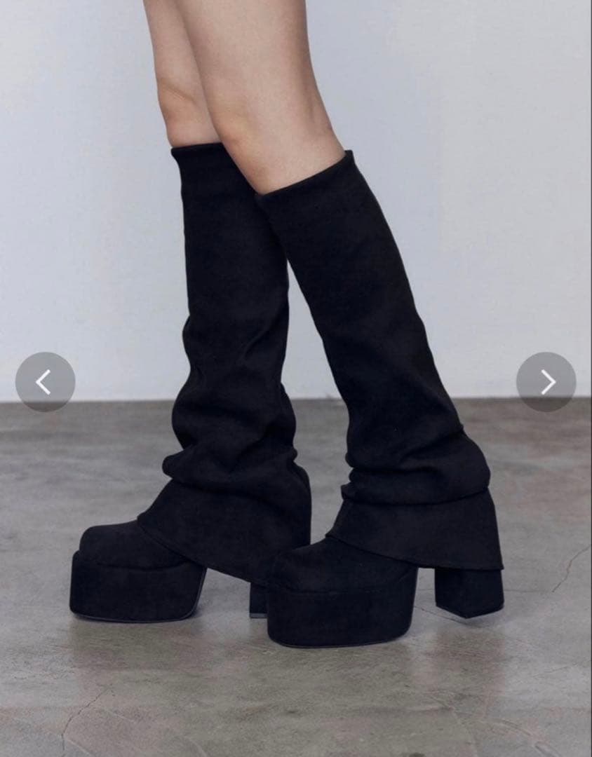 ルーズフレアカバーフィットブーツ emoda ブラック Mサイズ EMODA（エモダ） 厚底 ブーツ レディース 厚底ブーツ 11cm ルーズ