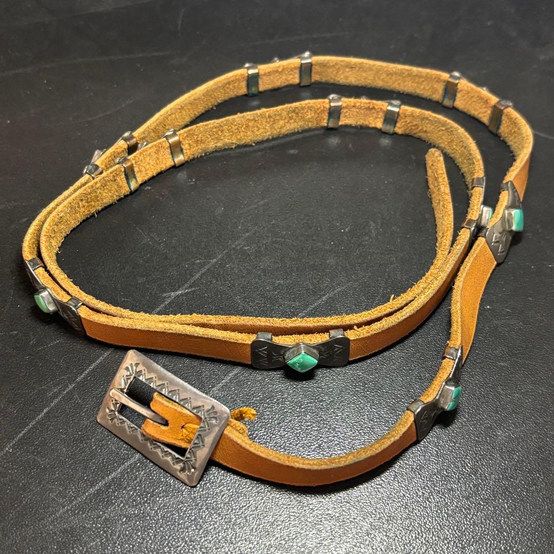 インディアンジュエリー　ナバホ族　Navajo レザー ベルト NAVAJO（ナバホ） VINTAGE NAVAJO SILVER BUCKLE BELT ビンテージ