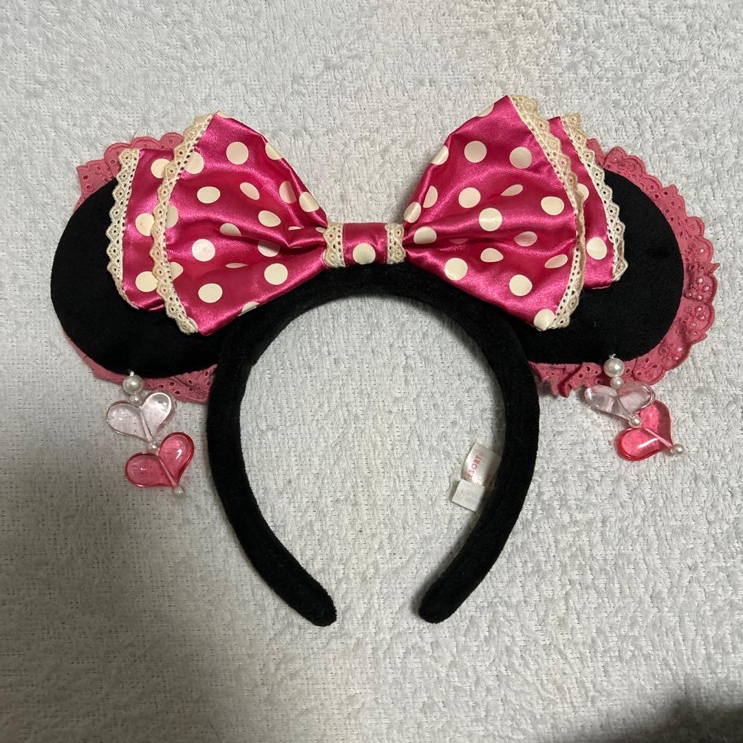 ディズニーカチューシャ イヤリング ミニー ピンク ヒラヒラ レース