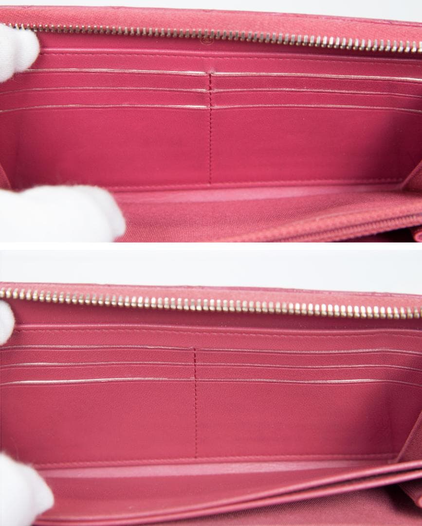 シャネル 長財布 マトラッセ ラウンドファスナー ピンク レッド