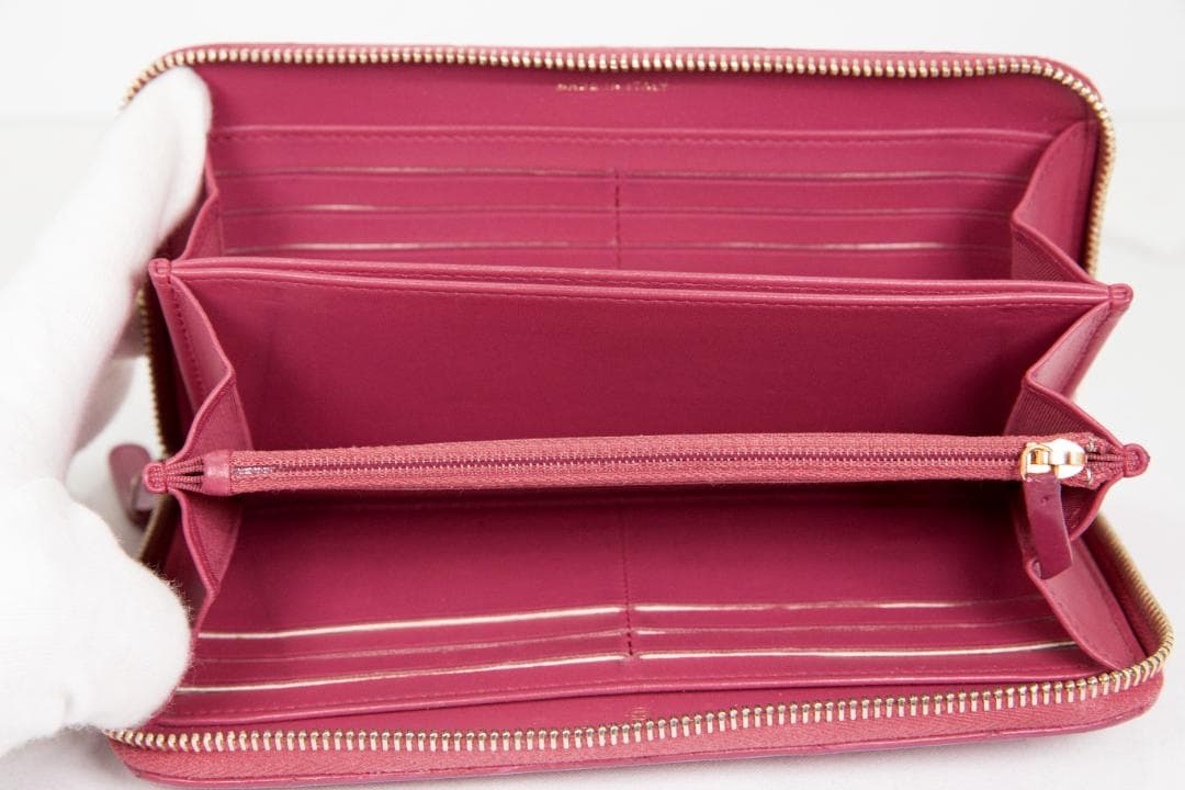 シャネル 長財布 マトラッセ ラウンドファスナー ピンク レッド