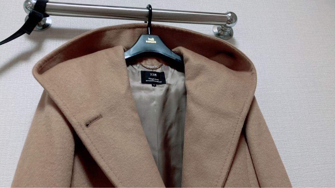 美品 23区 羊毛✖️アンゴラ ビーバーフーデットコート キャメル40 Lサイズ