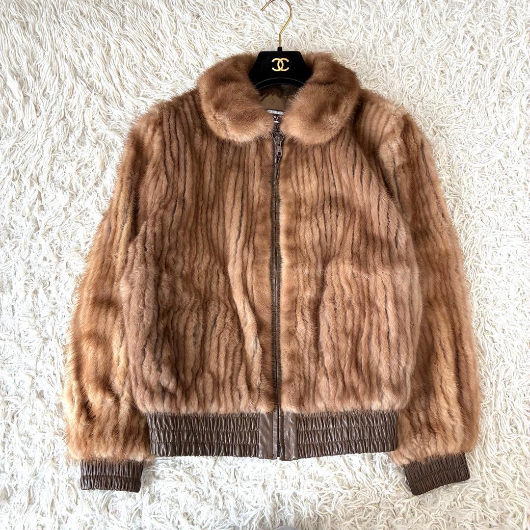 希少 サガミンク レザーミックス ジップアップブルゾン リアルファー 毛皮 M sankyo shokai（三京商会） ＜爆買＞毛皮/リアルファー/シェアード
