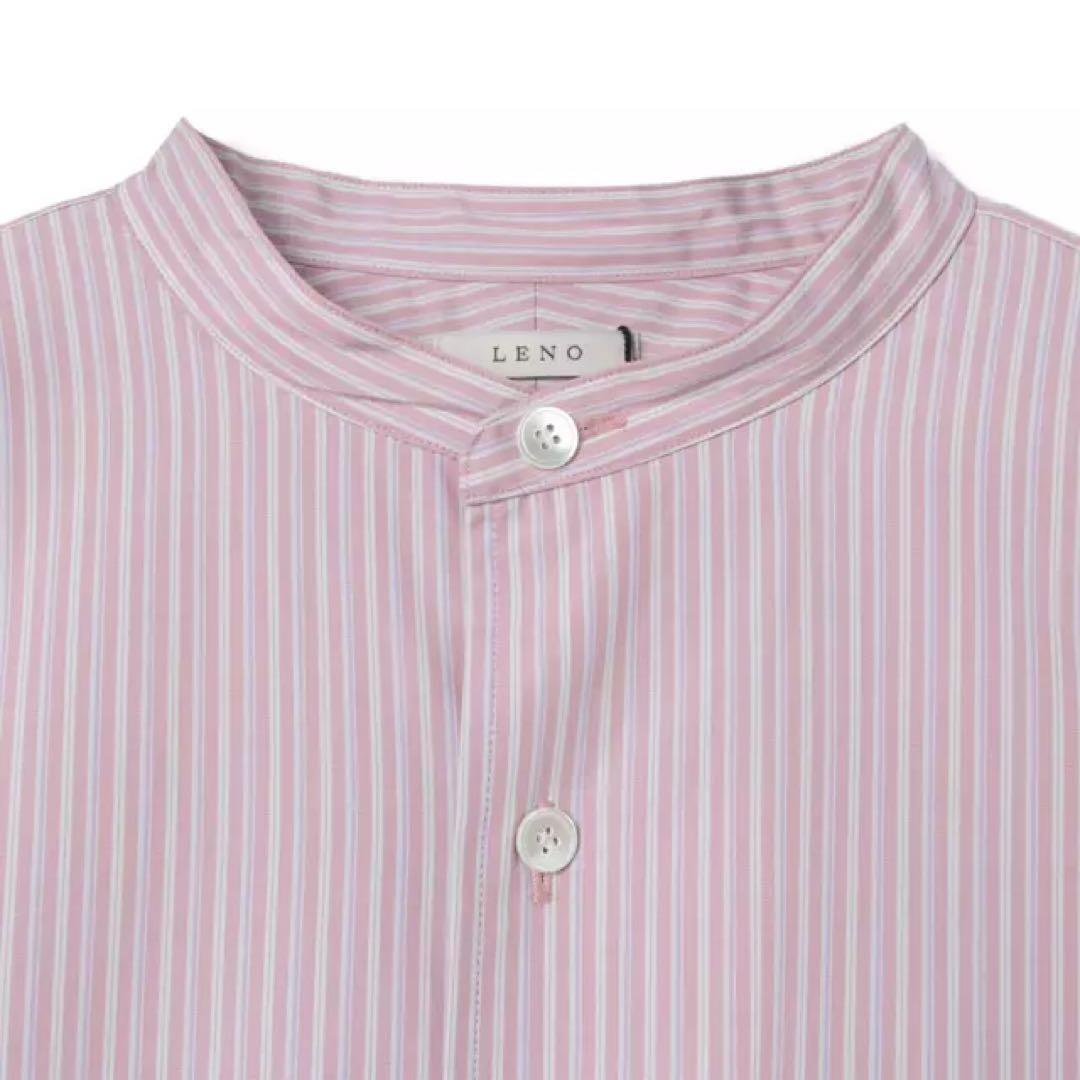 新品】LENO リノ バンドカラーシャツワンピース ピンク 00（ストライプ