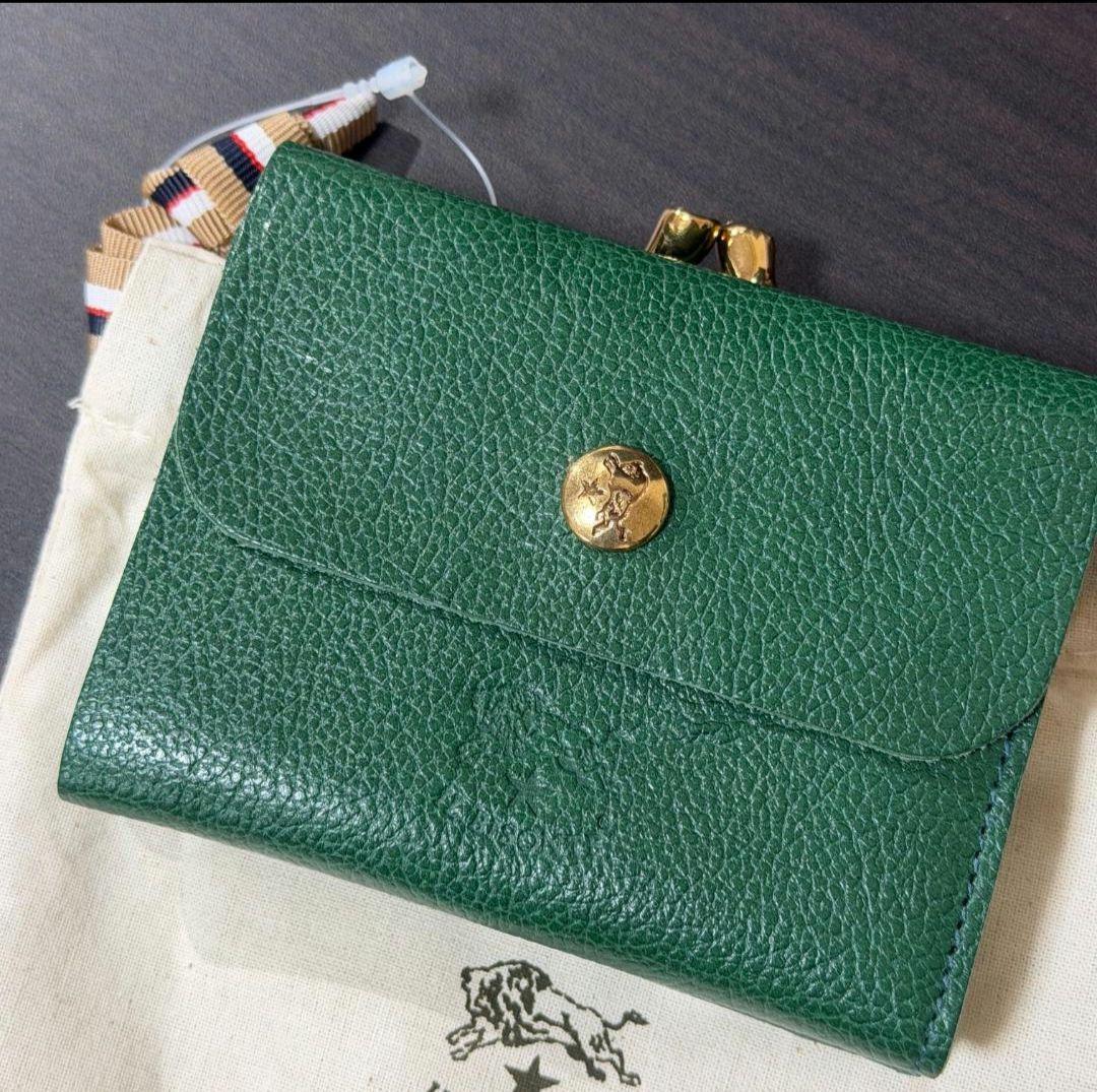 {新品未使用} イルビゾンテ 二つ折り がま口 財布 グリーン イルビゾンテ がま口 財布 グリーン 二つ折り Wホック レザー 緑 (IL