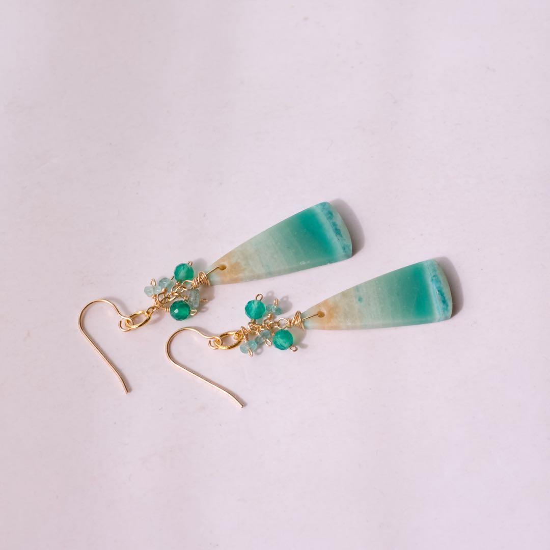 ハニーフラット 様専用♦︎14kgfブルーオパライズドウッドピアス