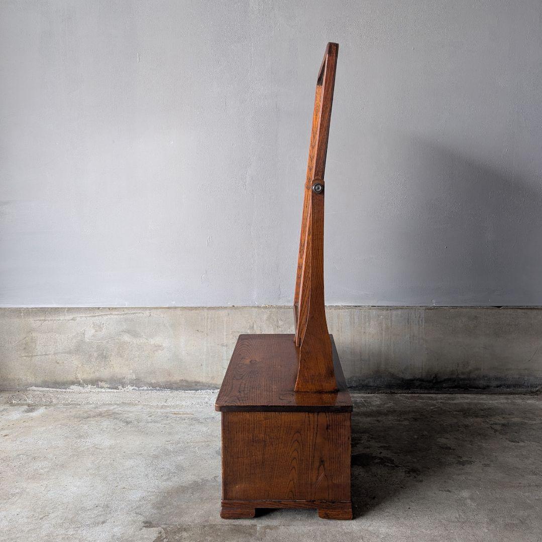 古家具】昭和初期ぐらいの縮み杢がきれいな小さめ鏡台 化粧台 卓上ミラー