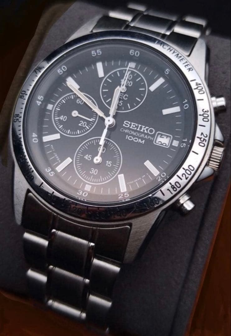 美品＆稼働】 SEIKO 7T92-0DW0 クロノグラフ 100M ブラック - メルカリ