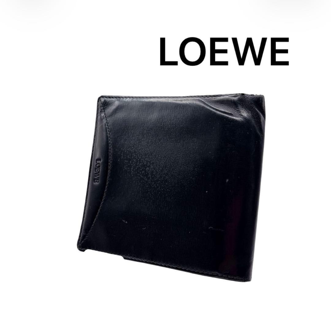 LOEWE 二つ折り財布 ブラック レザー 本革 シンプル 高級 - メルカリ