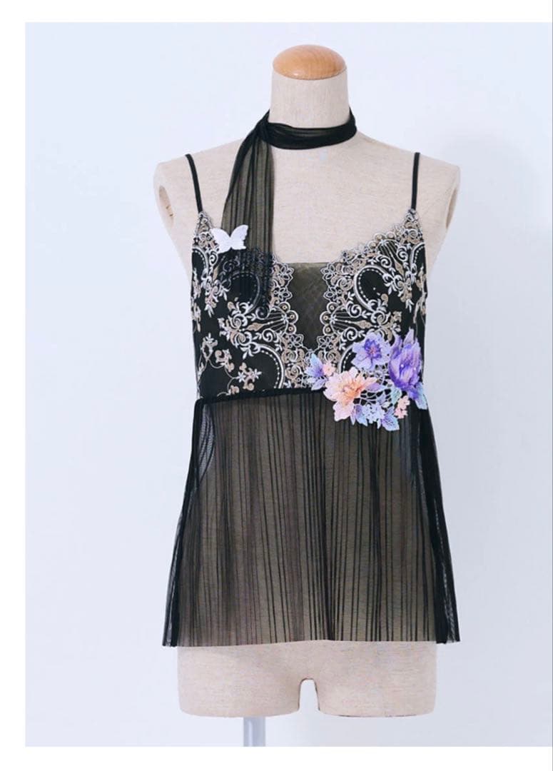 花柄刺繍 シースルーキャミソール ブラック classicalelf（クラシカルエルフ） キャミソール 大人のレイヤード