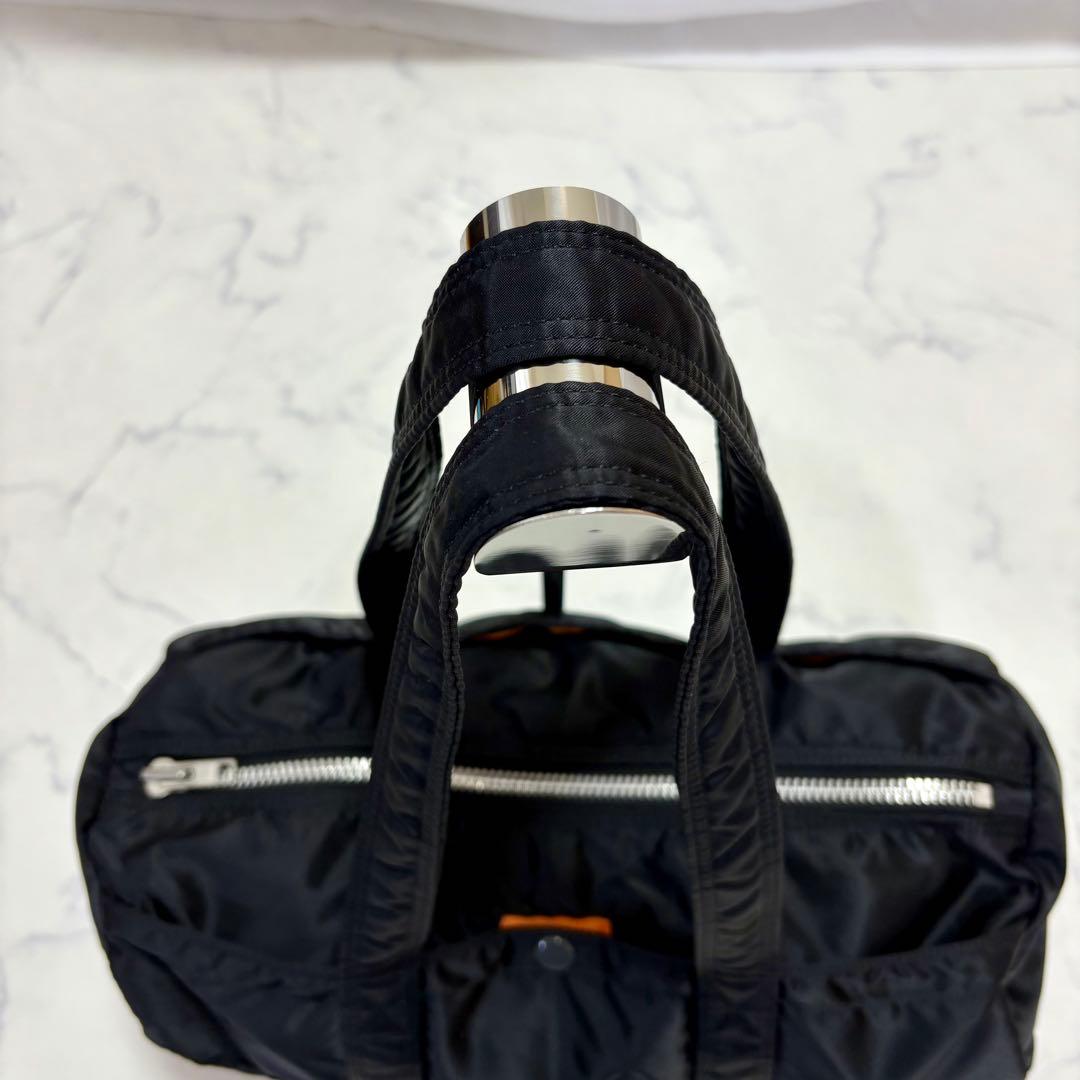 美品 PORTER タンカー ミニボストンバッグ 黒 オレンジ ナイロン ドラム