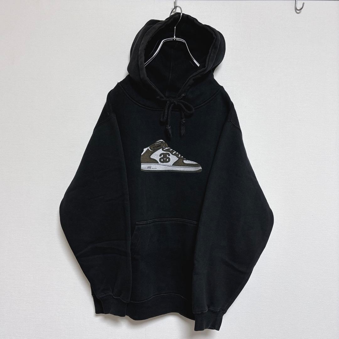 90s OLD STUSSY USA製 パーカー スニーカー ロゴ ブラック M - メルカリ