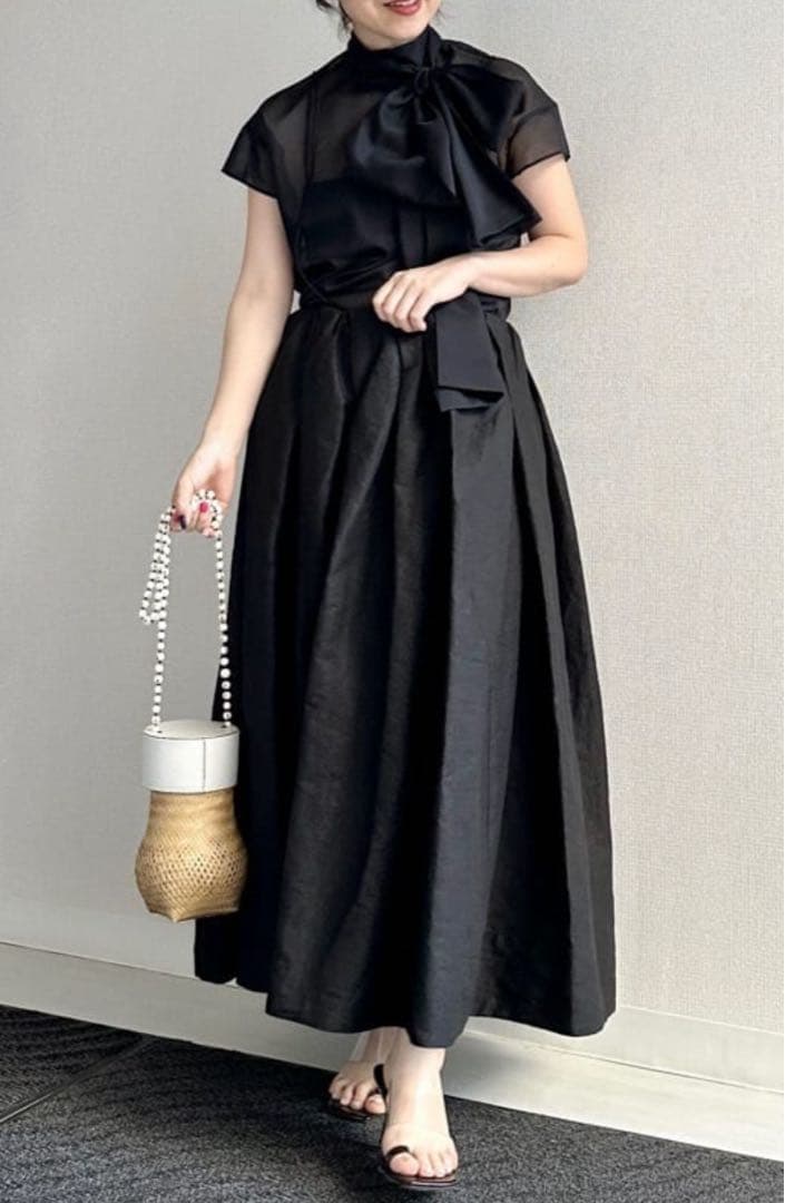 ウィムガゼット】リボン ボウタイ シアー ブラウス ブラック フレンチ