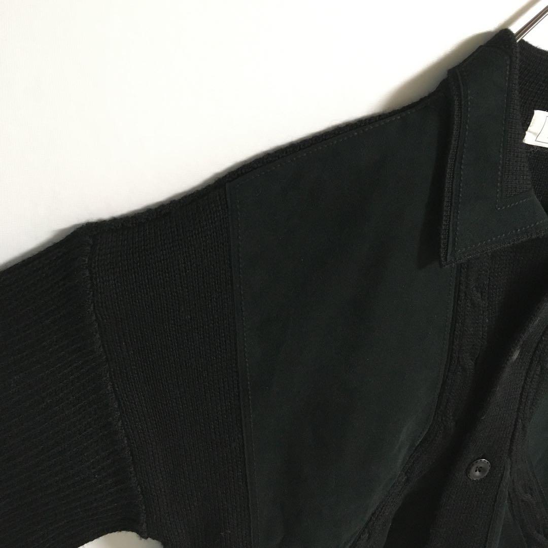 90s〜00s 古着 オープンカラー 襟付きウールカーディガン 異素材切替