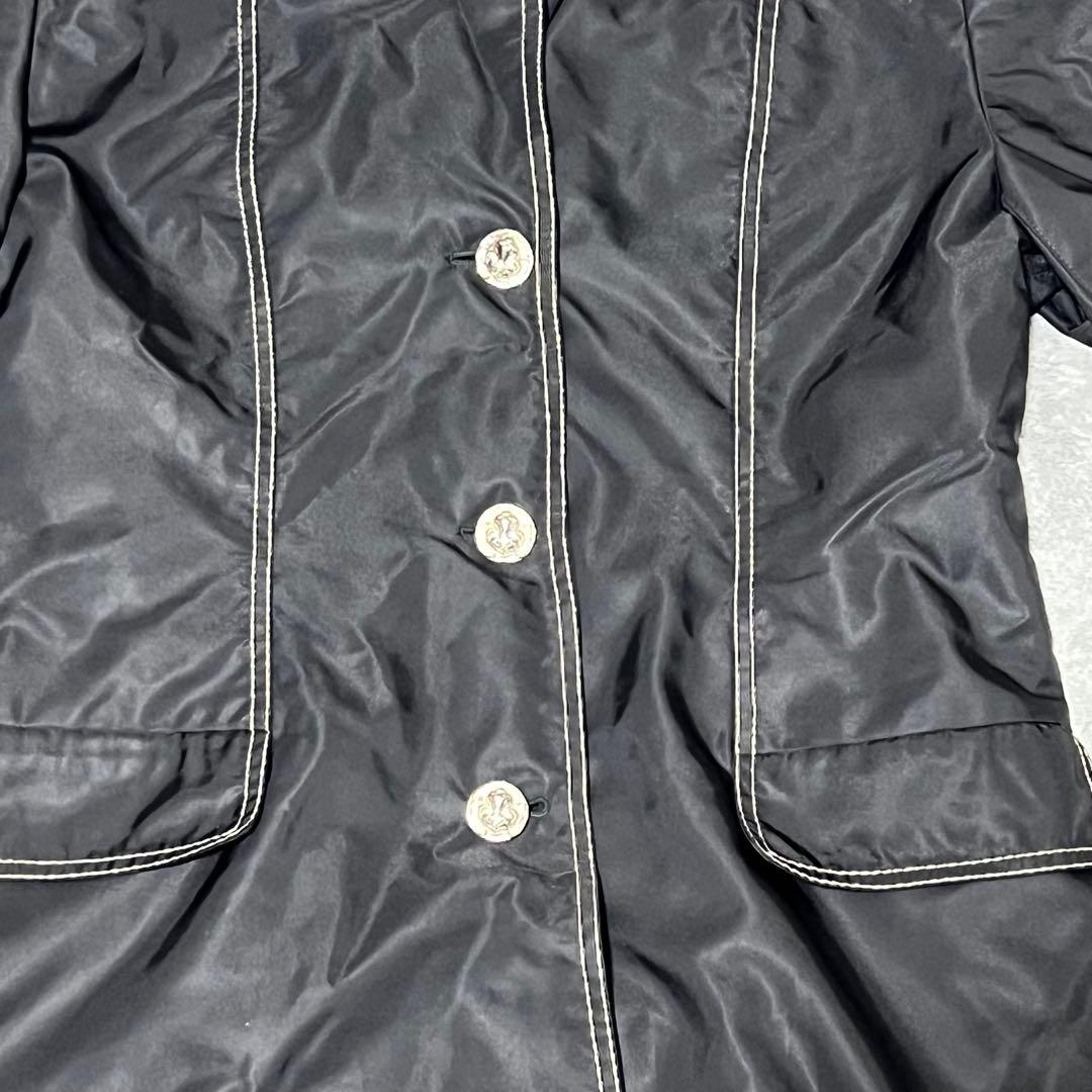 美品】LEONARD シルクロングコートブラック L花柄トリムデザイン