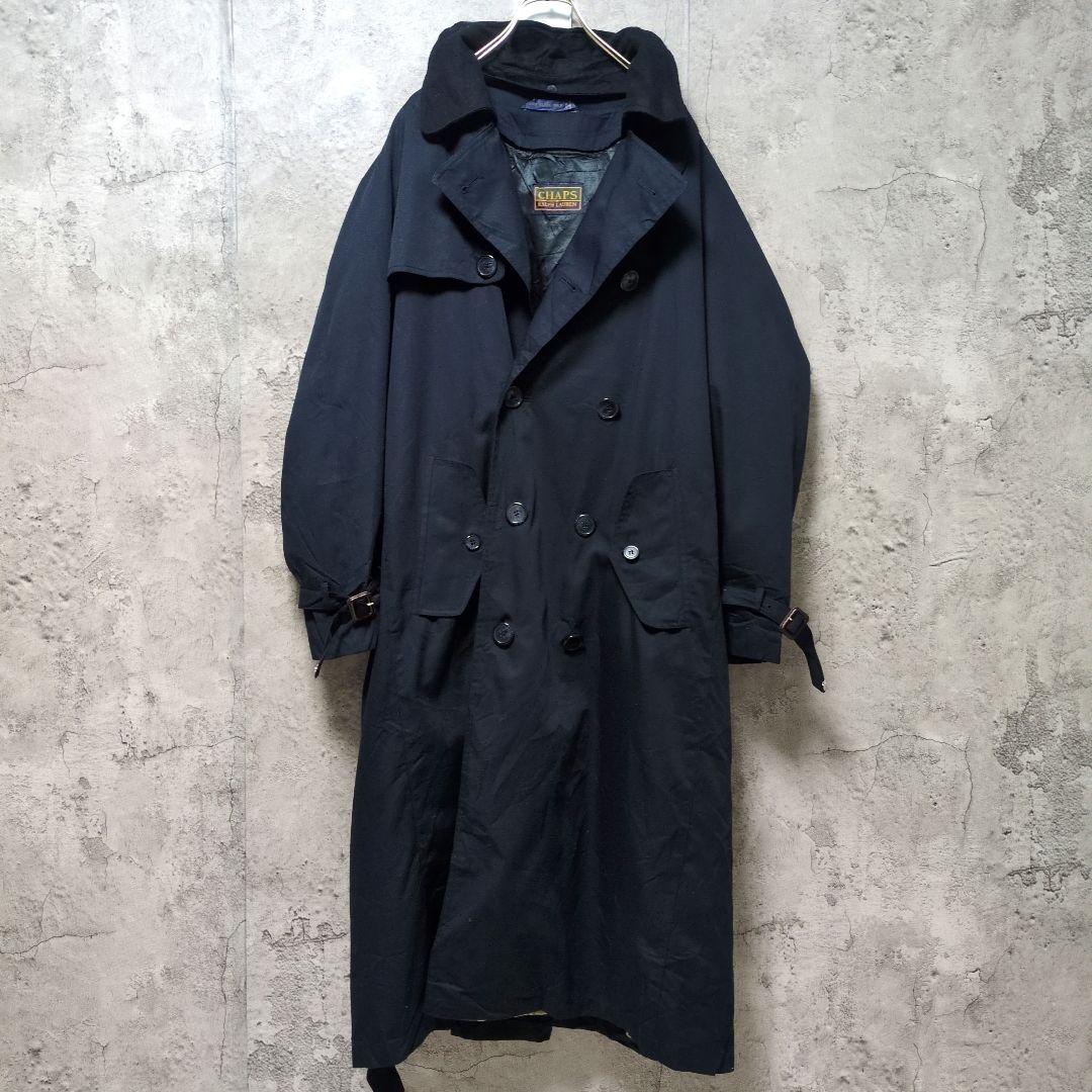 【レア物】ラルフローレン　チャップス　紺 ダブルブレスト トレンチコート　L ダブルブレステッド シャンブレー トレンチ コート