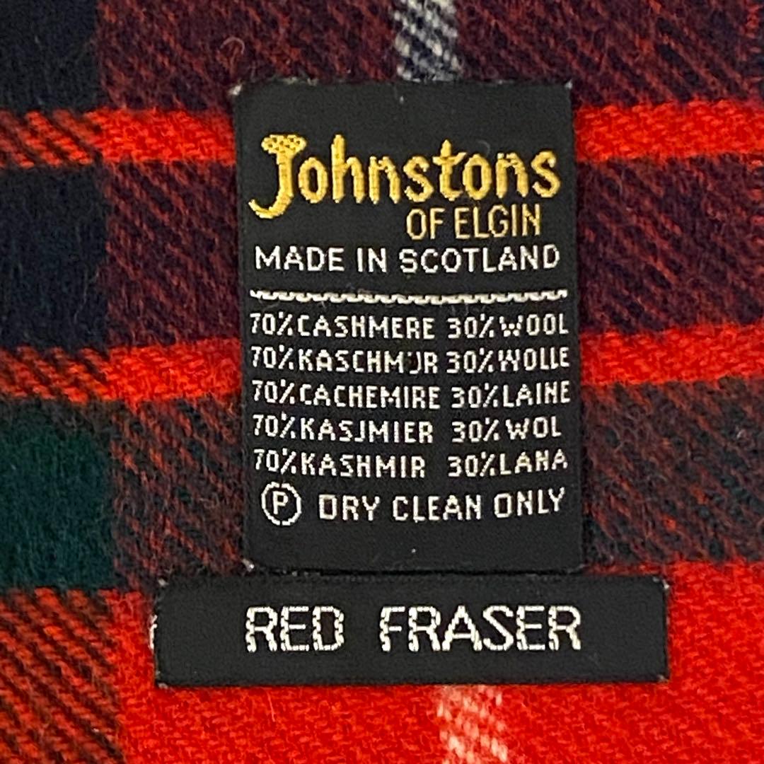 Johnstons of ELGINカシミア混ウールマフラー レッドチェック - メルカリ
