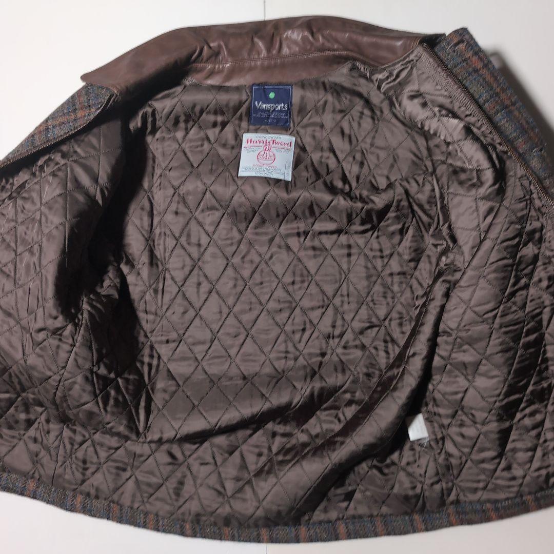 Vanspors Harris Tweed チェック 襟革 中綿 ジャケット 本当