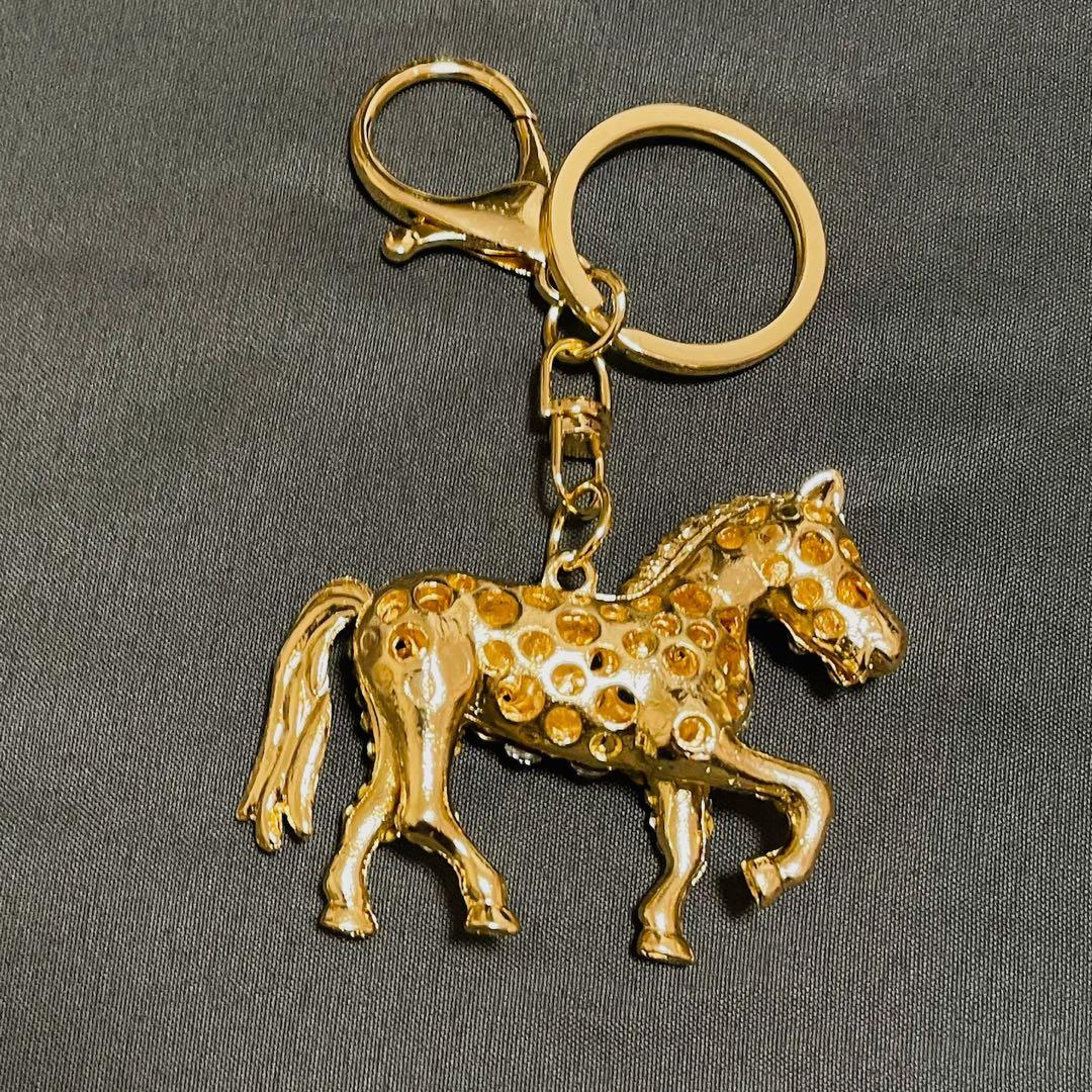 午年 馬 キーホルダー ゴールド 縁起物 ラインストーン 干支 開運