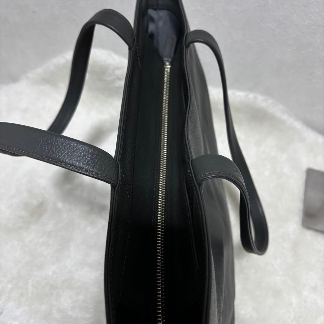 未使用級】ビジネスレザーファクトリー トートバッグ グレー レザー
