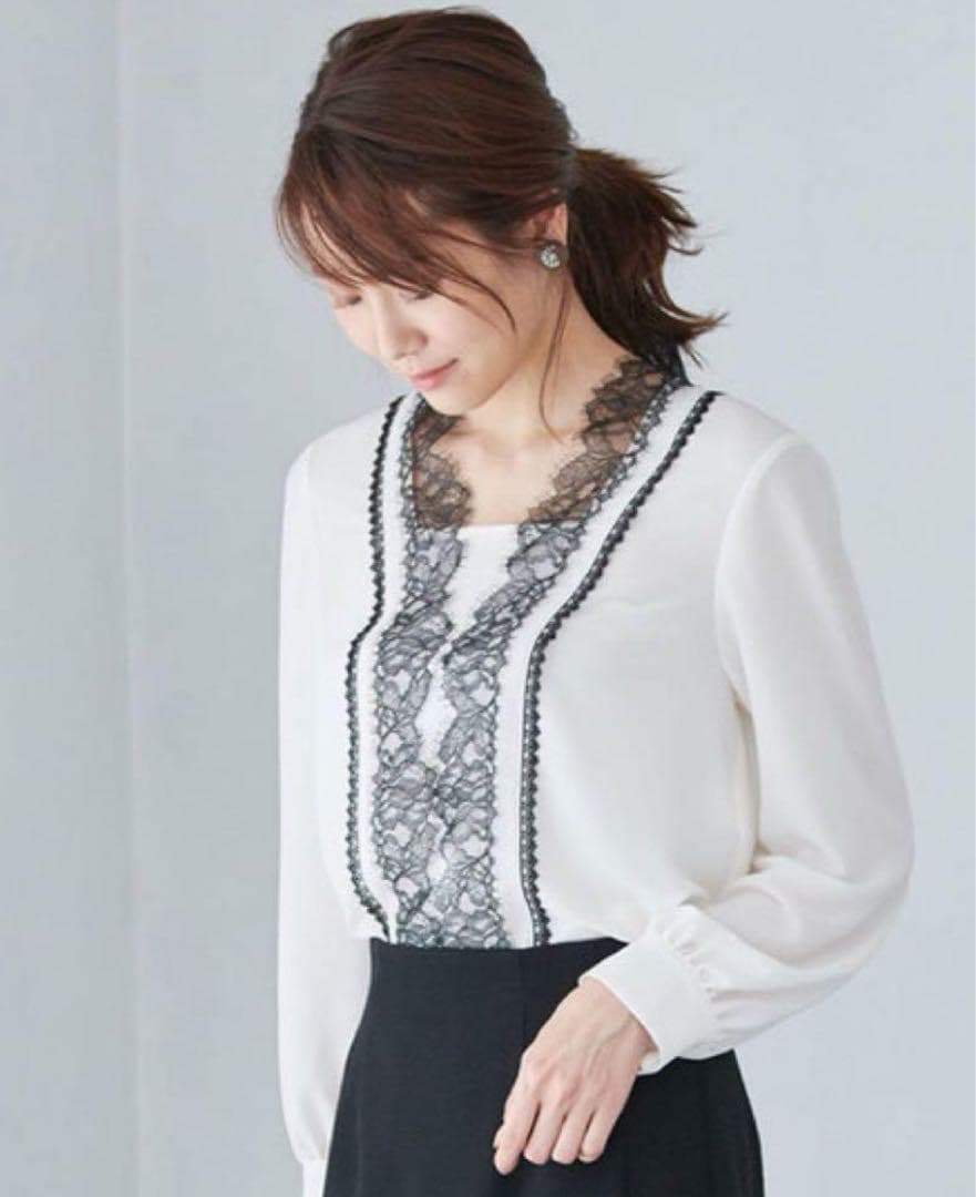 アナイ クレープジョーゼットレース ブラウス サイズ38 長袖 ホワイト