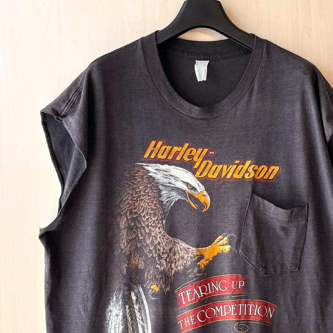 80s古着　ハーレーダビッドソン ノースリーブ　ポケット　両面プリントイーグル Harley Davidson（ハーレー・ダビッドソン） 80'S HARLEY DAVIDSON 3D