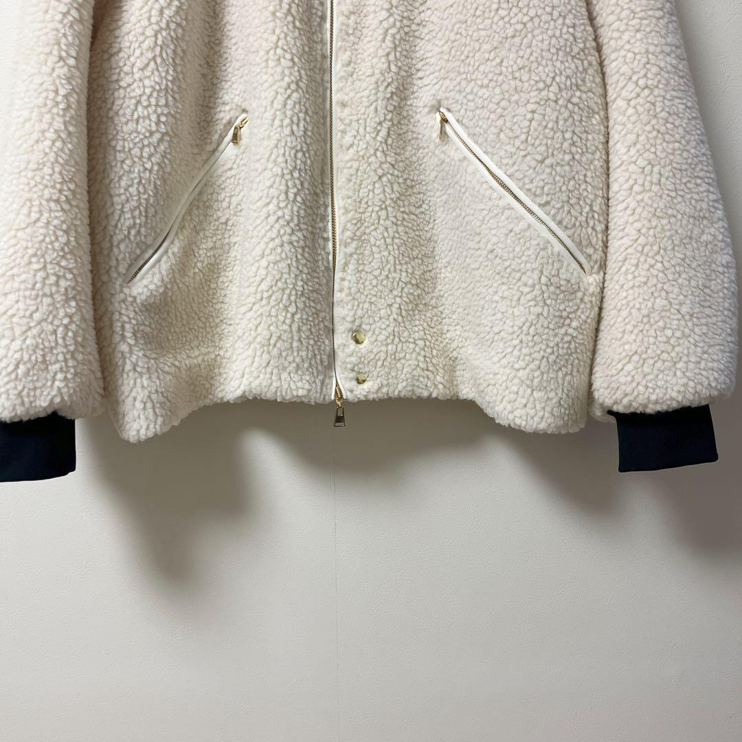 クルニ アウター ボアジャケット ブルゾン MA1 ウール 2 白系 金ジップ