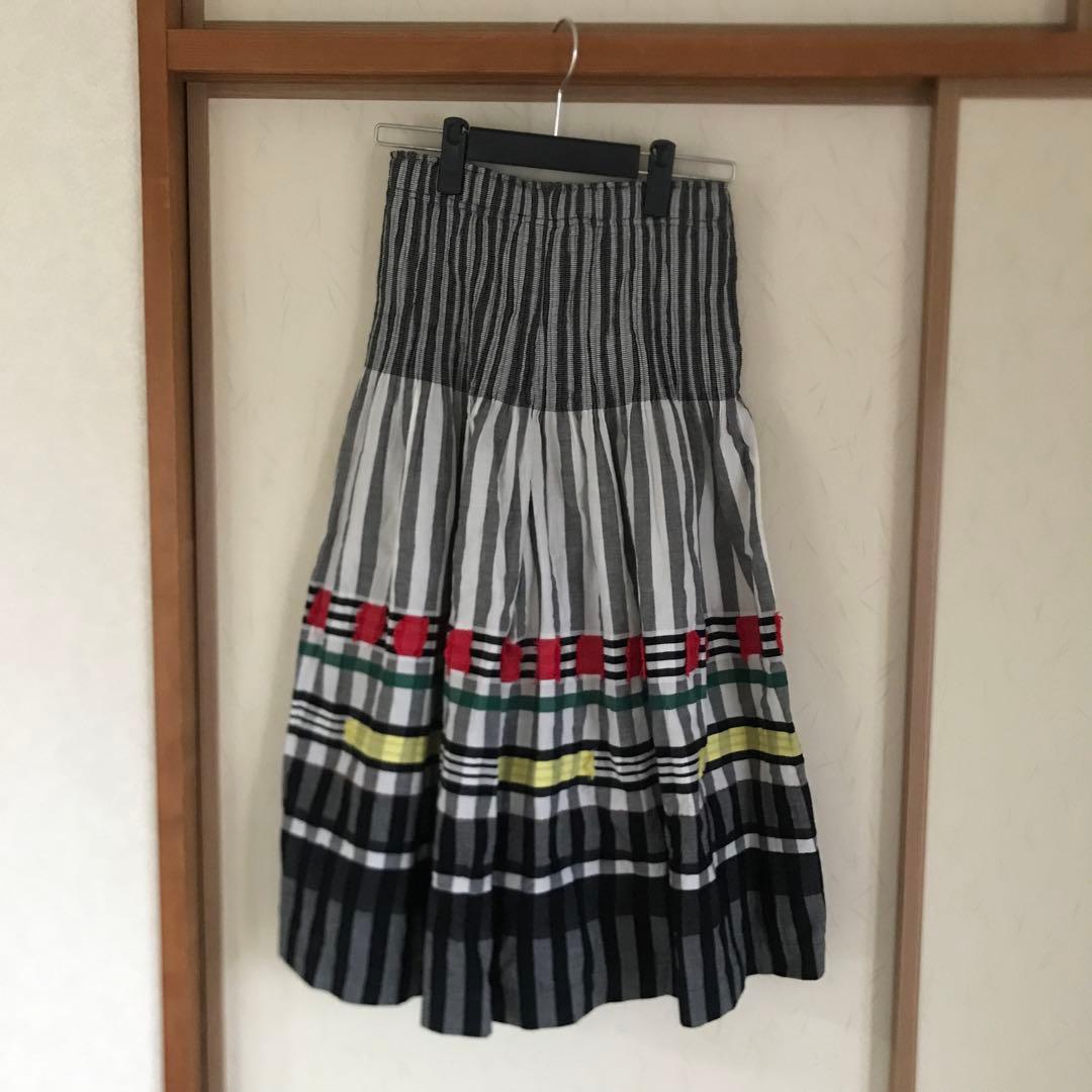 イッセイミヤケme スカートキュロット イッセイミヤケISSEY MIYAKE ボーダープリーツ切替スカート 紺M位 (K