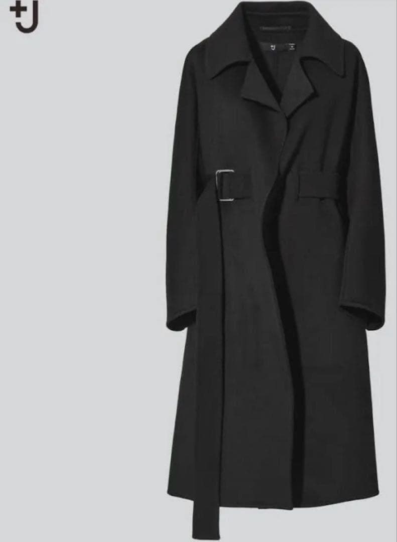 新品タグ付✨ ユニクロ ＋J カシミヤブレンド ラップロングコート M ブラック UNIQLO - カシミヤブレンドラップロングコート BLACK Mサイズの通販 by