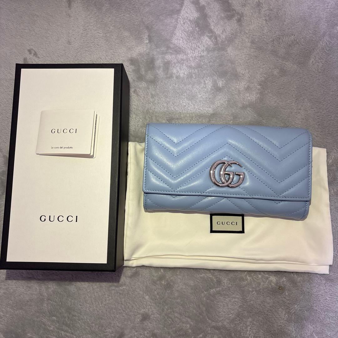 GUCCI 長財布 ライトブルー 財布 グッチ 水色 - メルカリ