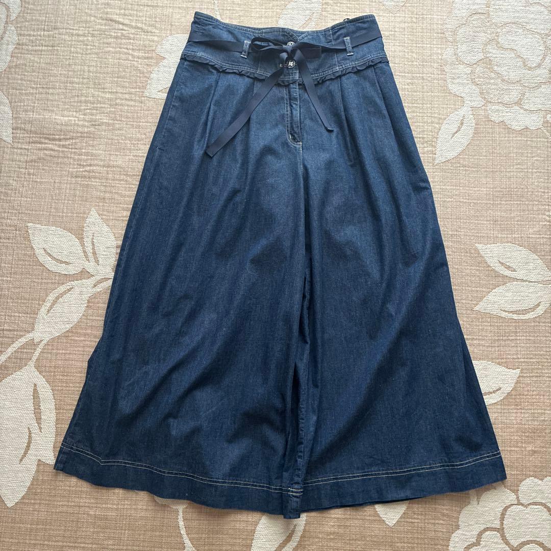 エムズグレイシー　ネイビー ガウチョパンツ リボン付き　ハイウエスト　40 エムズグレイシー ネイビー ガウチョパンツ リボン付き ハイウエスト