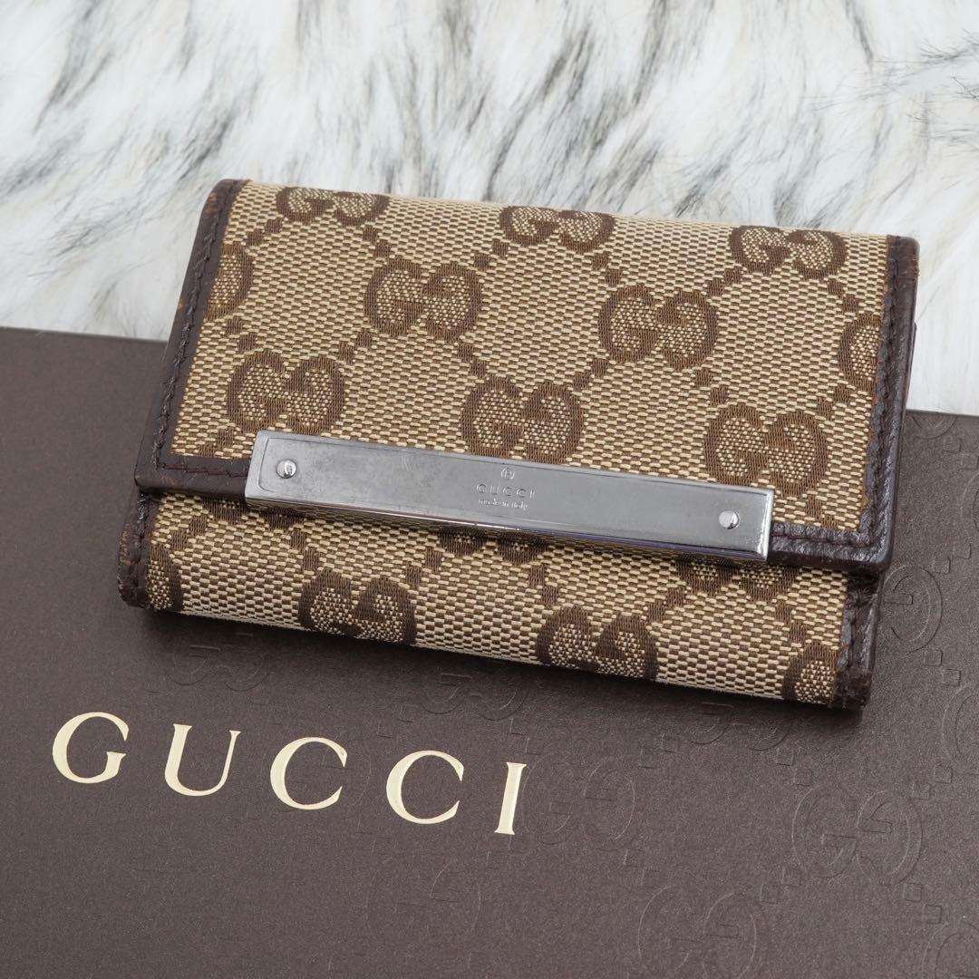 極美品　GUCCI グッチ　キーケース　レザー×キャンバス　GG柄　ブラウン 極美品☆GUCCI グッチ キーケース GGキャンバス ブラウン 箱あり