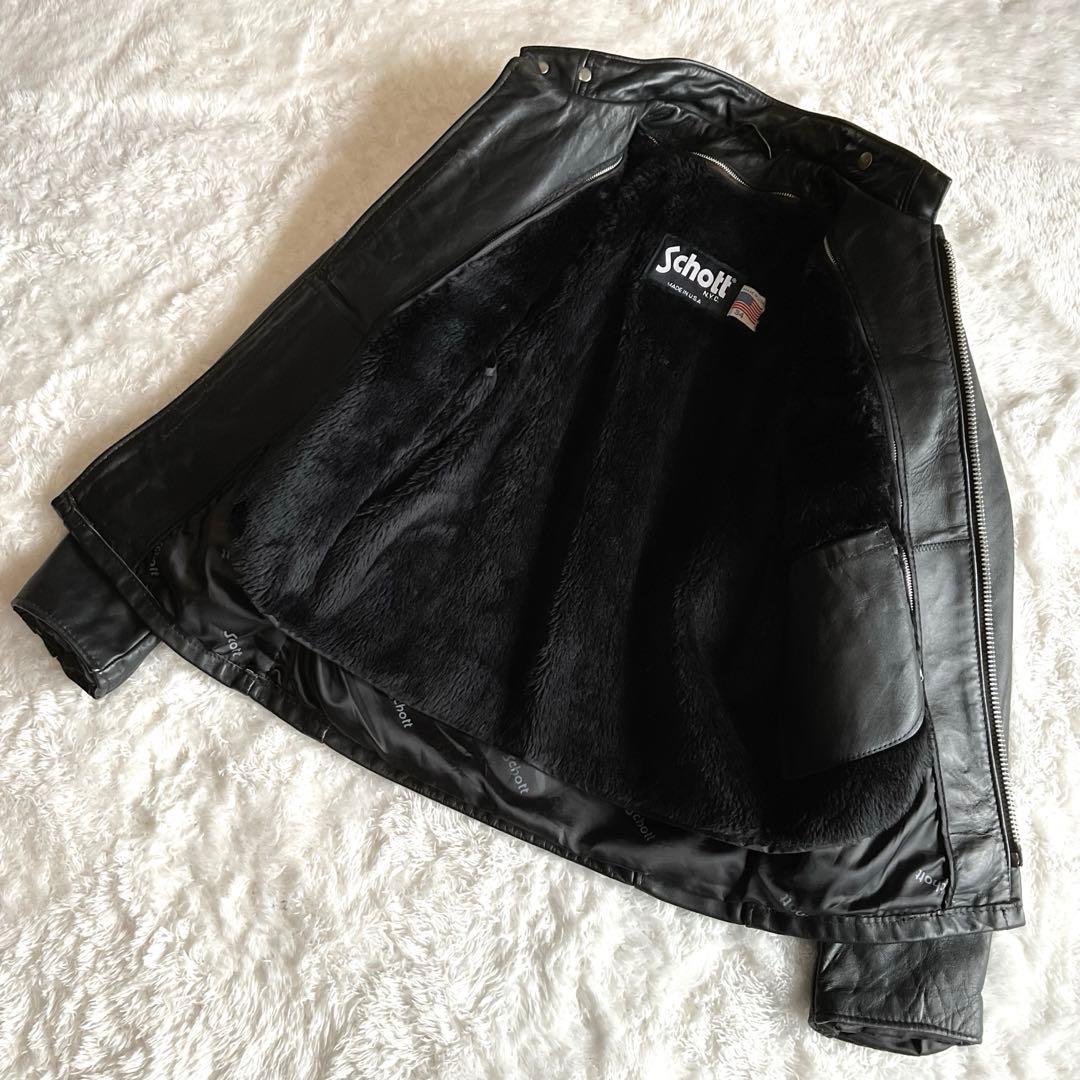 美品】Schott 641 立ち襟シングルライダースジャケット ボアライナー付