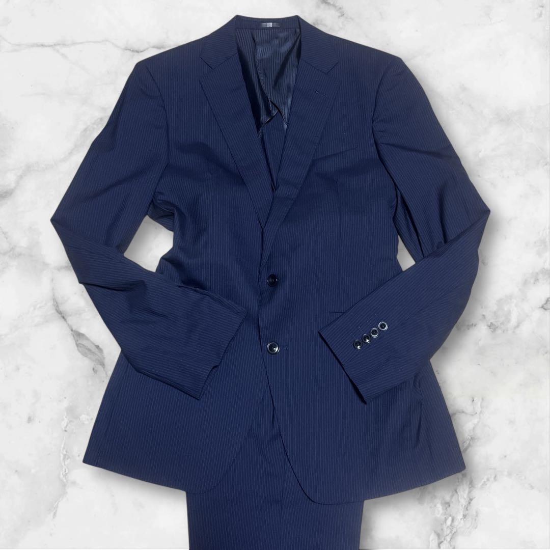 極美品 SUIT SELECT スーツセットアップ ネイビー ストライプ Y6