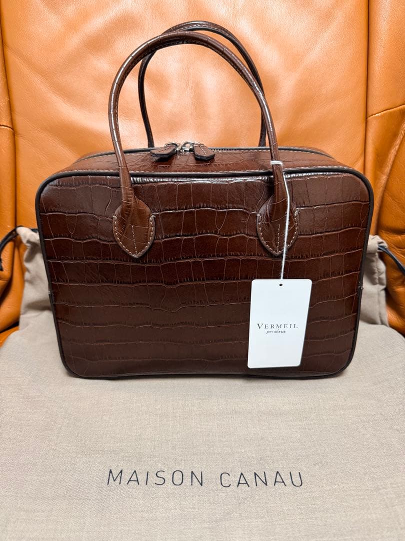 【新品未使用】MAISON CANAU ボックスボストンバッグＭ　ブラウン MAISON CANAU（メゾンカナウ） ボストンバッグ メゾン カナウ ボックス