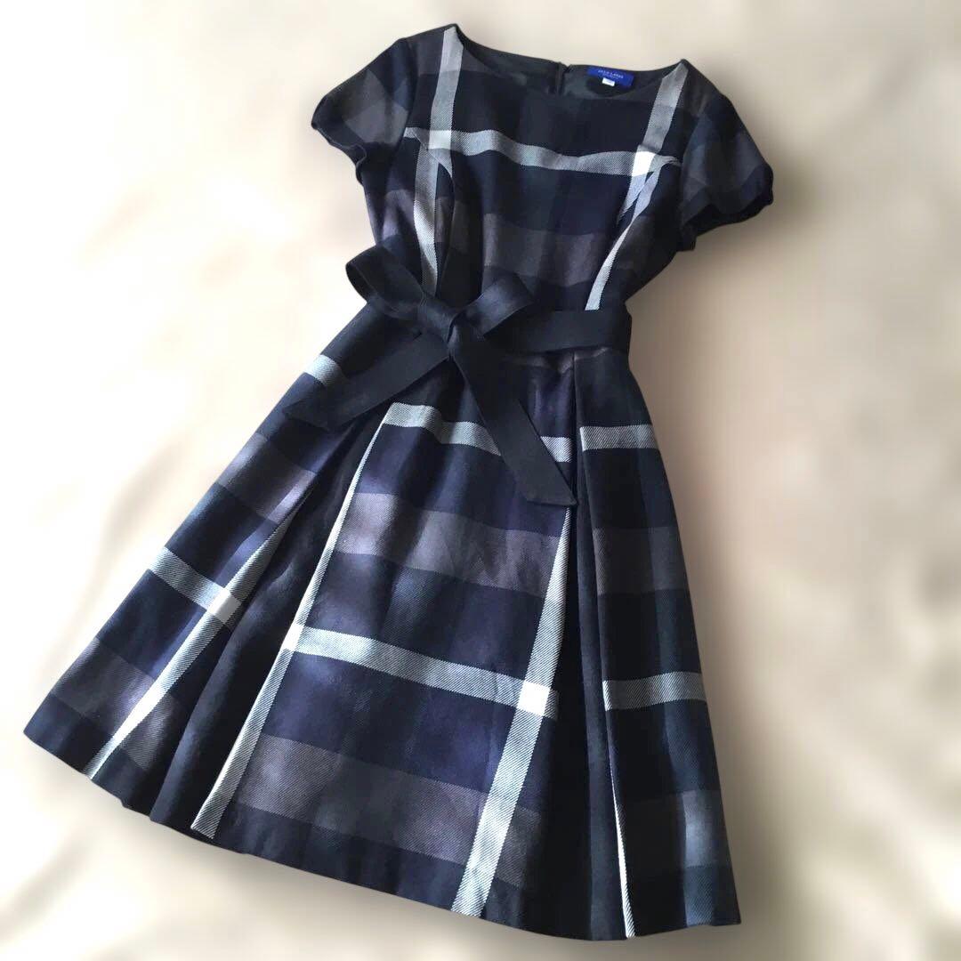 ブルーレーベル　半袖ワンピース　ネイビー系チェック　38 M BLUE LABEL CRESTBRIDGE（ブルーレーベルクレストブリッジ） #snc