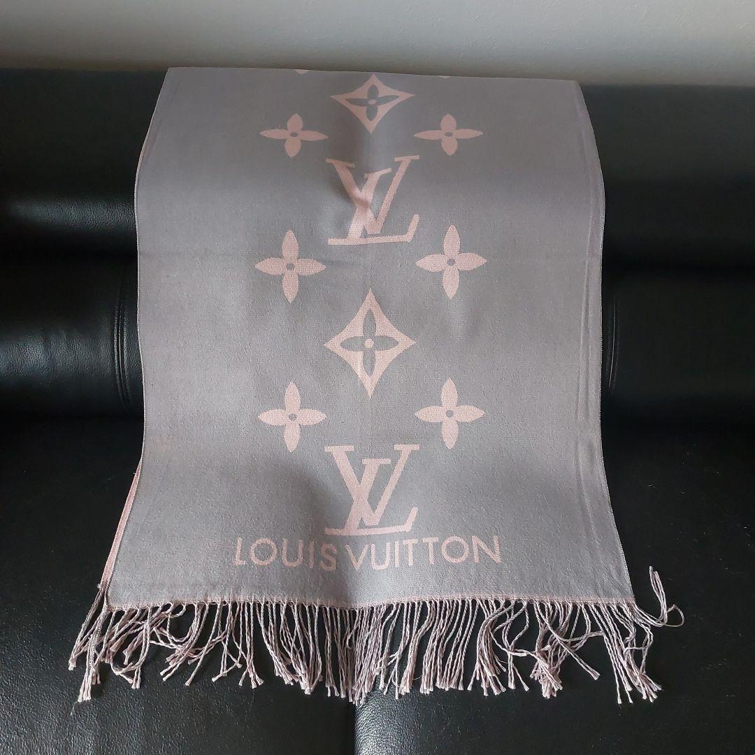 LV・ルイヴィトンマフラー グレー/ピンク - メルカリ