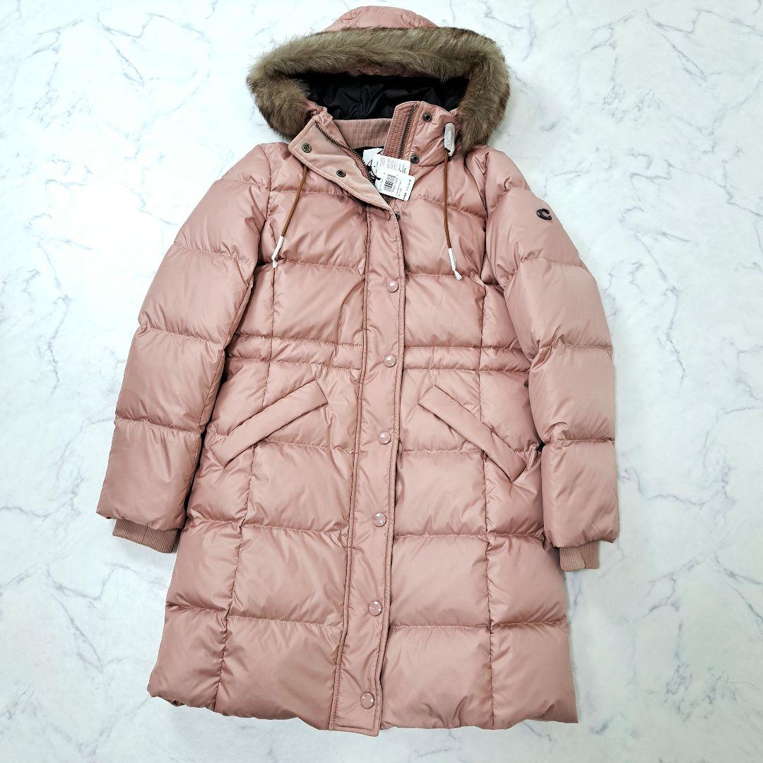未使用 タグ付 COACH コーチ ダウンコート ロゴ ロング ファー ピンク